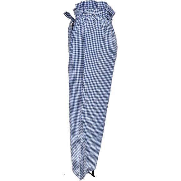 Joie Paper Bag Waist Blue & White Gingham Crop Pants Wide Leg Size Small - Picture 3 of 11